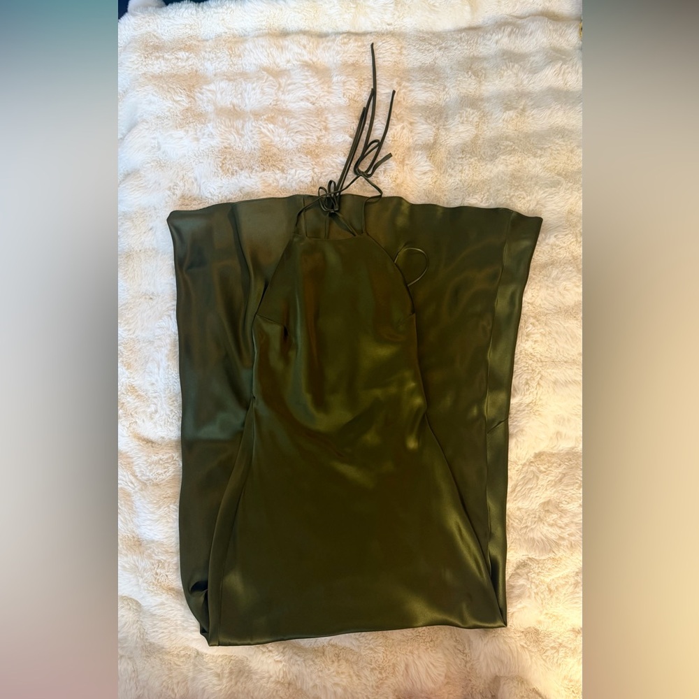 Reformation Olive Green Satin Maxi Dress - Picture 9 of 16